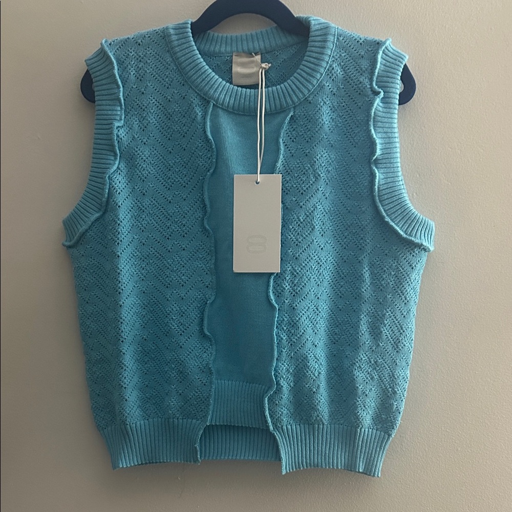 NWT YOOX Sleeveless Knit Crew Sweater Vest in Aqua Blue- XS - Picture 4 of 5